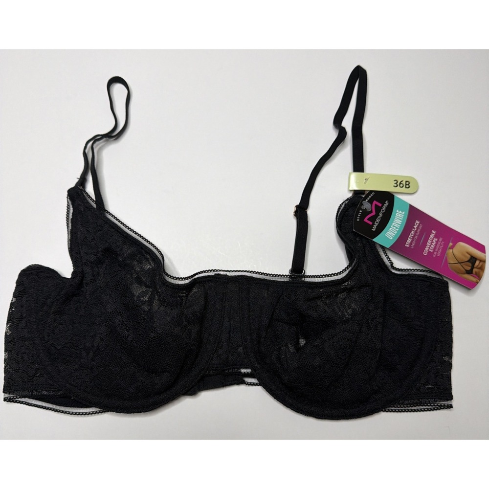 Maidenform Womens Pure Comfort Stretch Lace Underwire DM202C Demi Bra Black 36B